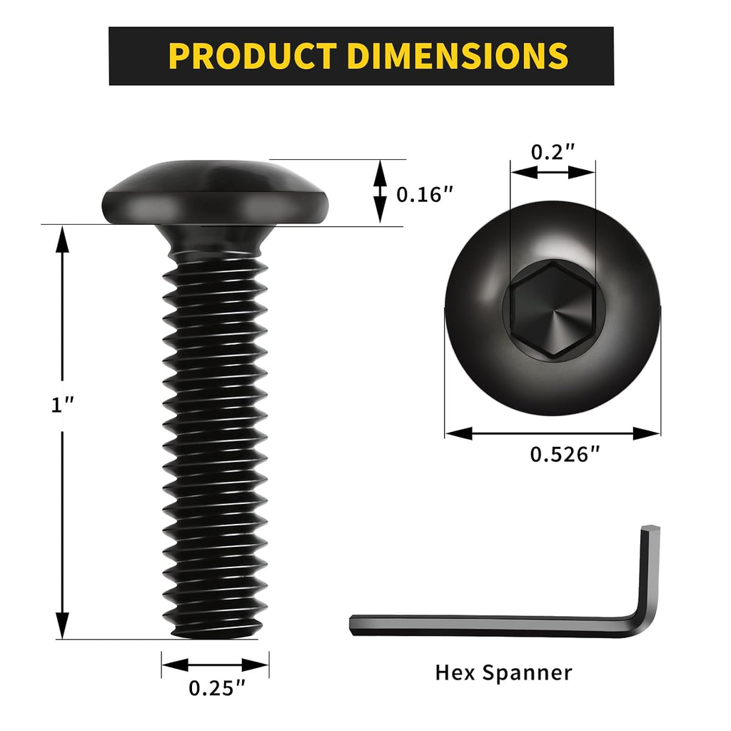 Socket Cap Machine Screws 1/4 x 1 24PC, Button Head Hex Socket