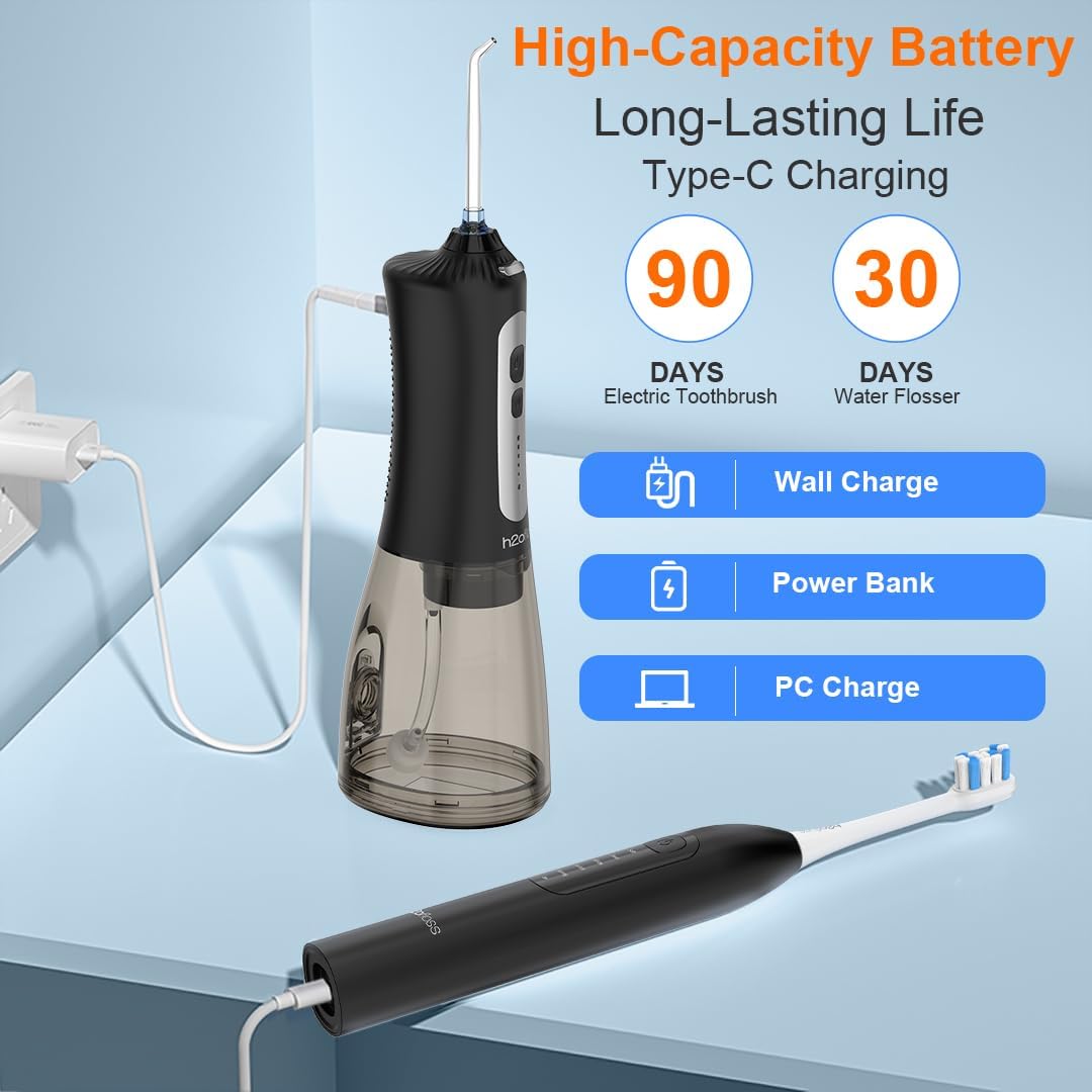 Sonic Electric Toothbrush and Water Flosser Combo, Rechargeable 2000mAh Toothbrush and 2500mAh Oral Irrigator with