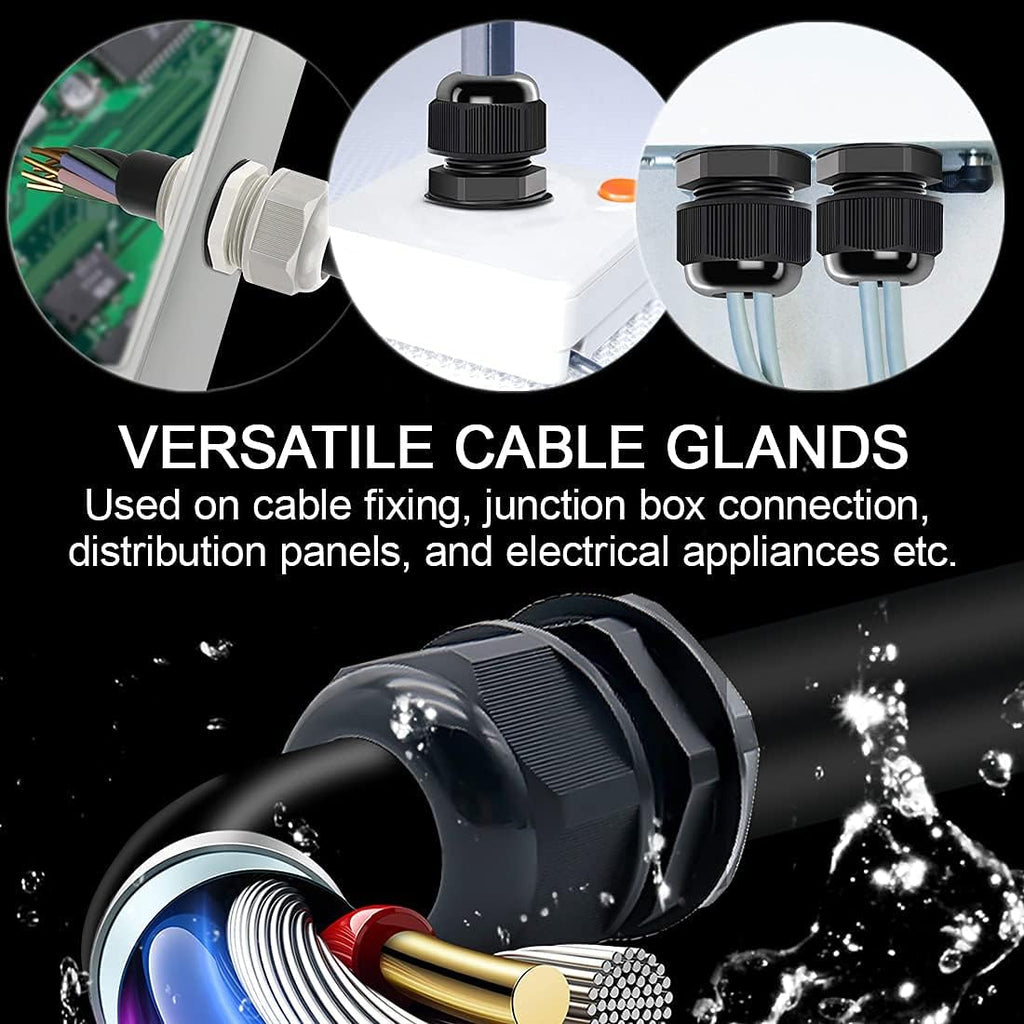 LeMotech 5 Pack NPT 3/4" Cable Glands Waterproof Adjustable 12.5-18mm Cable Connectors Black Nylon Joints with Gaskets