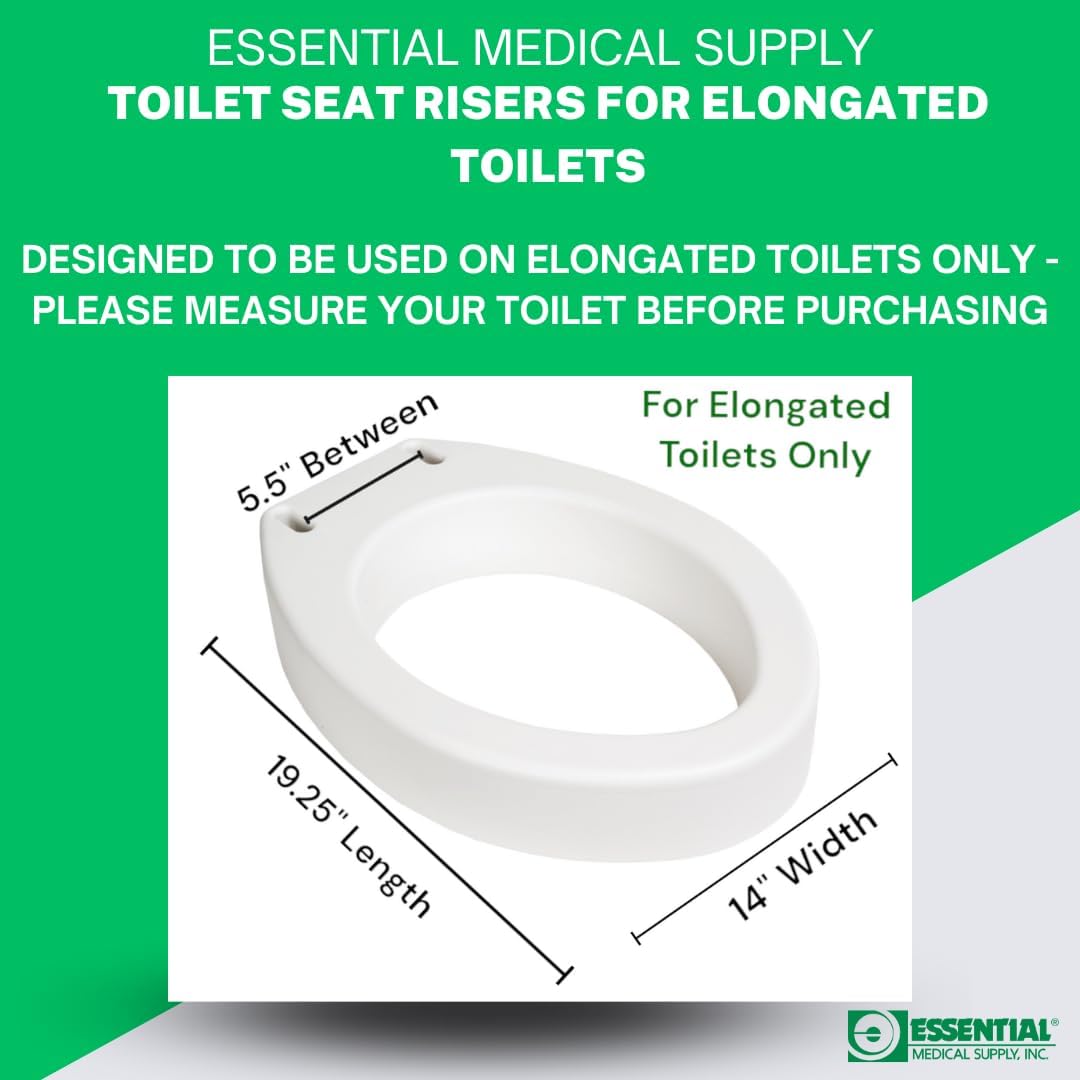 Toilet Seat Riser for Elongated Bowl with 3.5" Rise - 19 x 14 x 3.5 Inch, Elevating and Raising Toilet Seat for