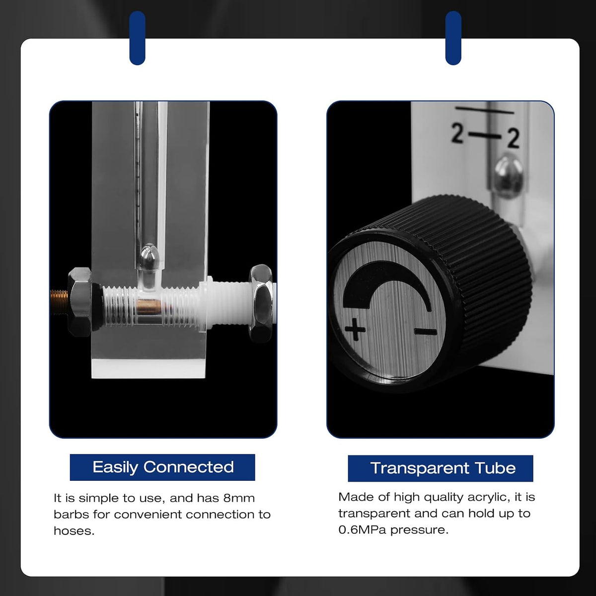 Flowmeter 2-20LPM Acrylic Air Gas Flowmeter with Control Valve for Measuring Controlling Gas
