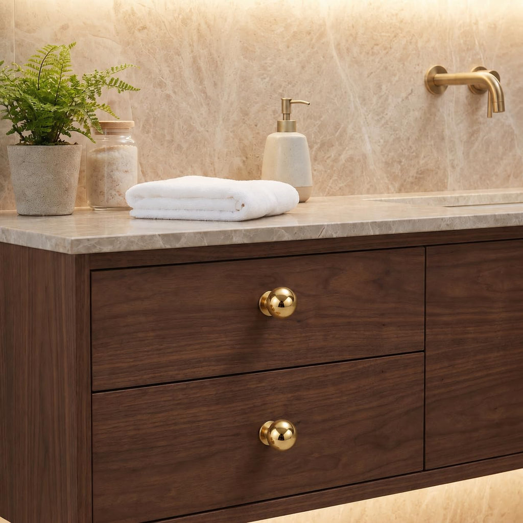 5 Pack 1-1/4 inch Unlacquered Brass Large Cabinet knobs, 100%-Solid-Brass knobs, Round Cabinet Pulls. Suitable for