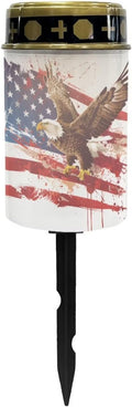 American Flag Solar Lights Outdoor for Cemetery US Flag Cemetery Solar Lights with Eagle Grave Decorations Waterproof