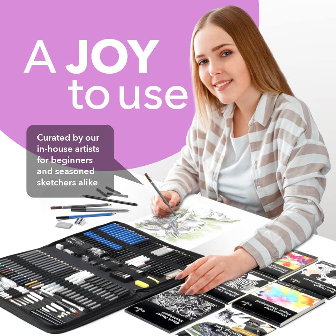 100 Piece Drawing & Sketching Set | Graphite, Charcoal, Pastel, Metallic Pencils + More for Professional and Adult