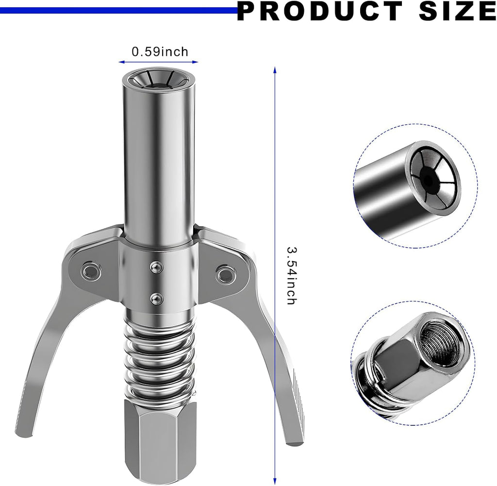 Grease Gun Coupler, Double Handles Quick Release Grease Nozzle Joint Fittings with 6 Thickened Jaws, 12000 PSI High Pressure Coupler Tips for 1/8" NPT All Lubricating Guns