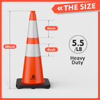 Orange Traffic Safety Cones 28 Inch with Weighted Base, 8 Pack | Reflective Collar, Flexible PVC