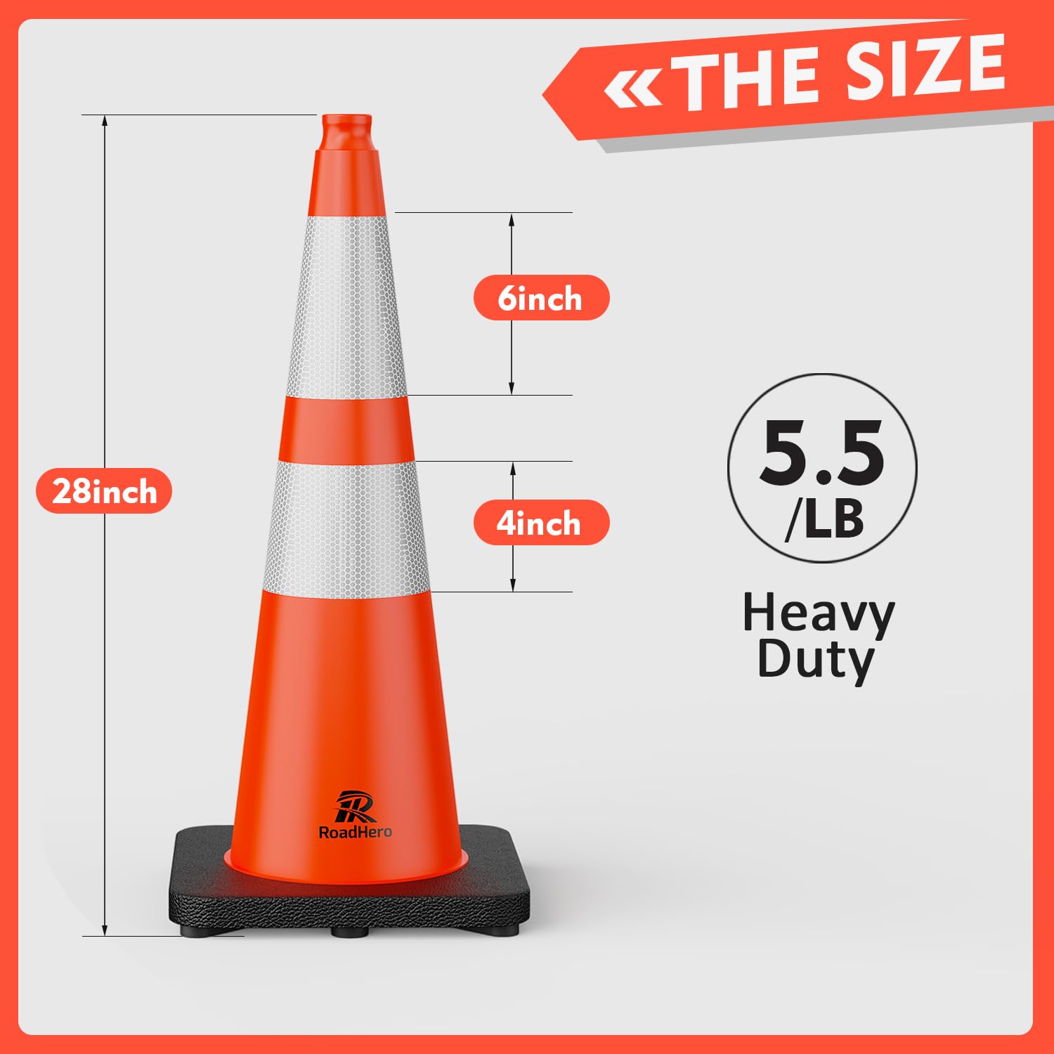 Orange Traffic Safety Cones 28 Inch with Weighted Base, 8 Pack | Reflective Collar, Flexible PVC