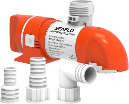 SEAFLO 14C Series 12V 1100 GPH Non-Automatic Low Profile Bilge Pump | Check Valve, Snap-Fit Design, 360° Installation, and 4-Year Warranty for Marine, Boat, Yacht