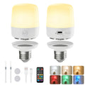 E26 Rechargeable Light Bulbs with Remote and Timer, 2 Pack