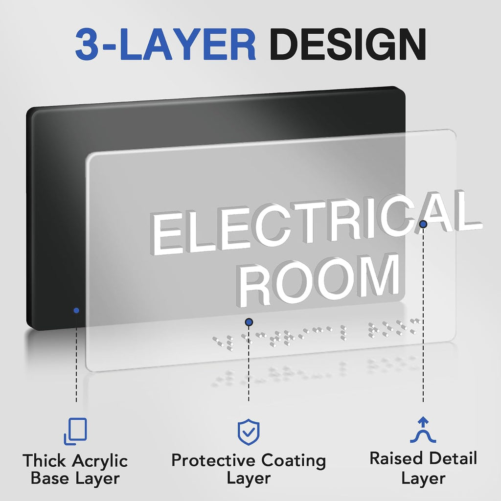 RESTROOM Signs with Raised Text & Grade 2 Braille, Matte Black Finish Easy Install with Double-Sided Tape, ADA