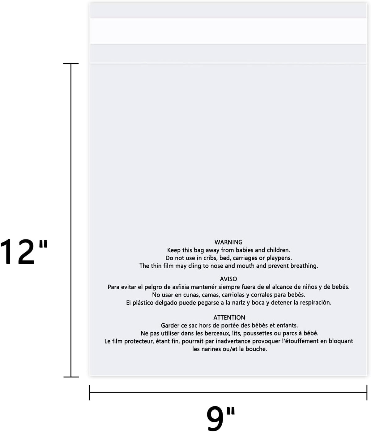 9" x 12" (1000 Count) Clear Poly Bags with Suffocation Warning