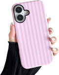 Compatible with iPhone 16 Case, Cute Fashion Aesthetic Striped Pattern Cover for Women, Shockproof Soft TPU and Hard