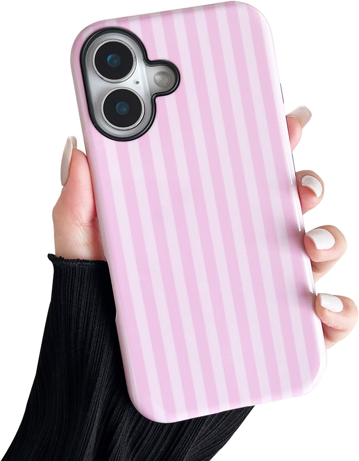 Compatible with iPhone 16 Case, Cute Fashion Aesthetic Striped Pattern Cover for Women, Shockproof Soft TPU and Hard