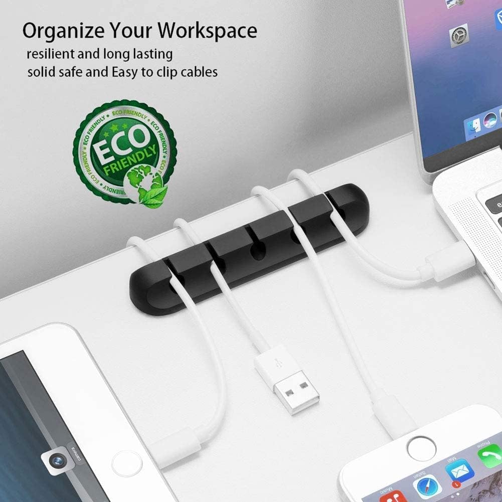 Cord Holder Cable Organizer Clips – Self Adhesive Cord Organizer for Desk, Car, Nightstands, Office, Black Silicone