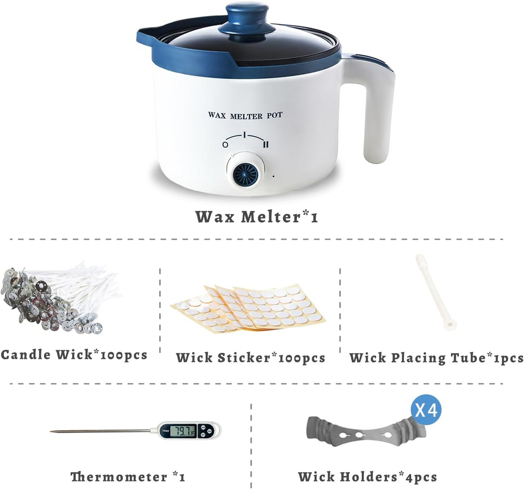 Electric Wax Melting Pot for Candle Making with Thermometer, Wicks | Wax Melter Pot with Spout, Small Candle Makers