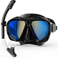 Snorkeling Gear for Adults, Snorkel Mask With Mirrored Tempered Glass Lens 180° Wide View Anti-Fog Scuba Diving Mask