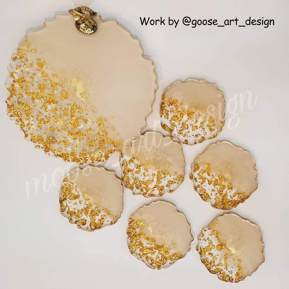 5 Pack Silicone Resin Molds, 1 Pcs Large Tray Mold for Resin + 4 Pack Geode Agate Coaster Molds, Round Tray and