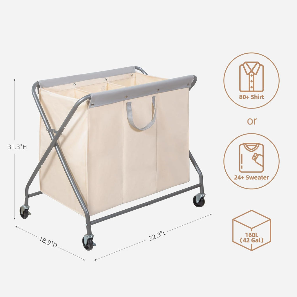 160L Collapsible Laundry Hamper with Wheels, Rolling Laundry Basket, Heavy Duty Cloth Sorter with Removable Bag