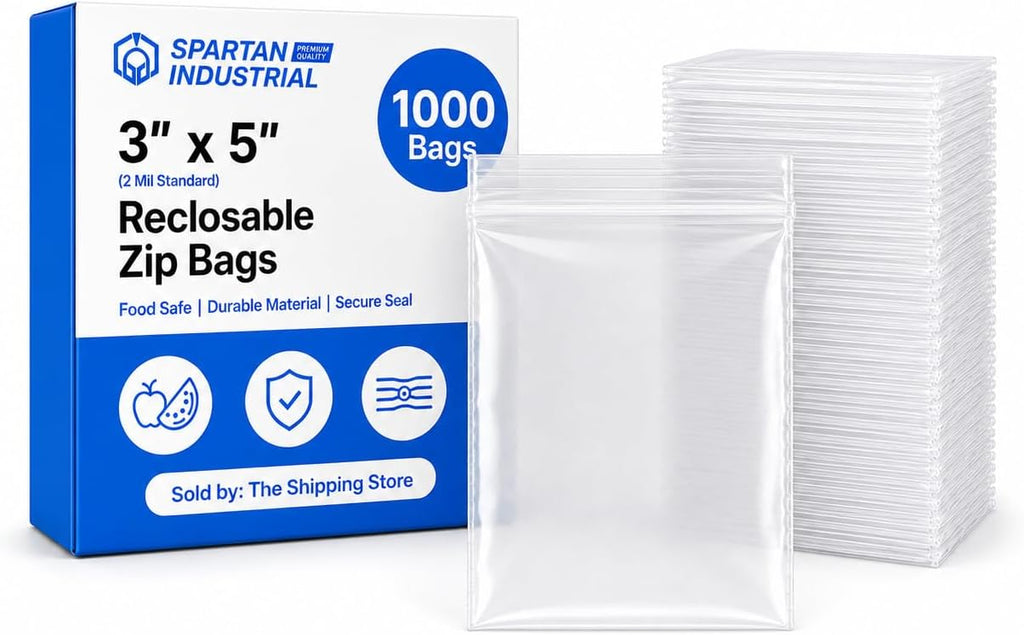 3” X 5” (1000 Count) 2 Mil Clear Reclosable Zip Plastic Poly Bags