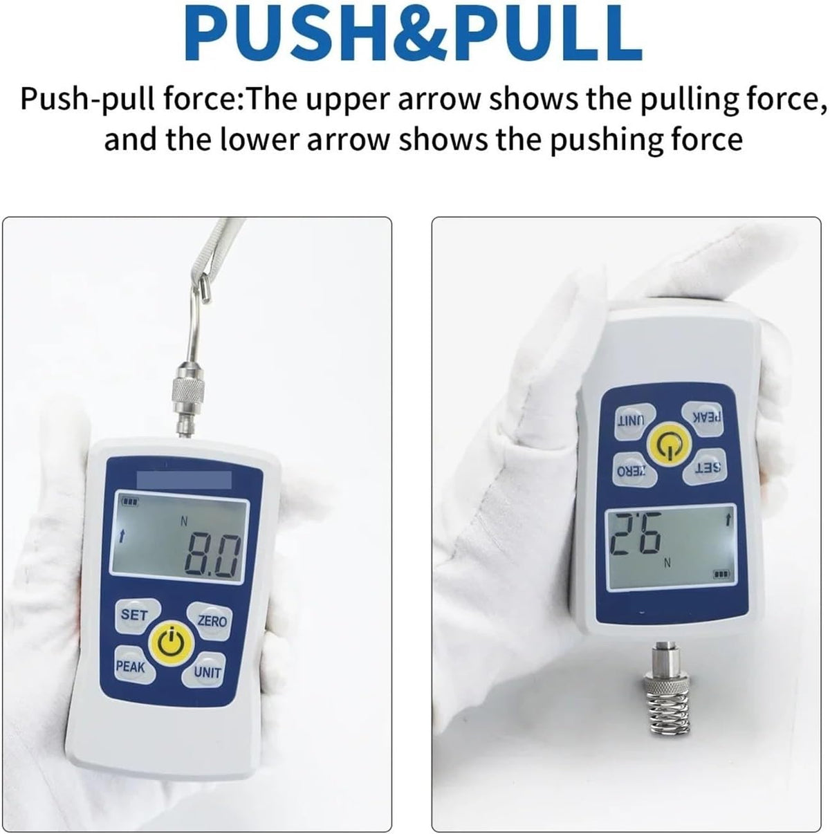 Digital Force Gauge Portable Digital Push Pull Force Gauge Force Test Equipment Dynamometer 1% High Accuracy Am，50N 1