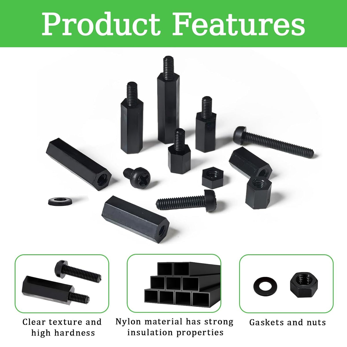 365 Pcs M2.5 Black Nylon Hex Standoff Screw Nut Kit