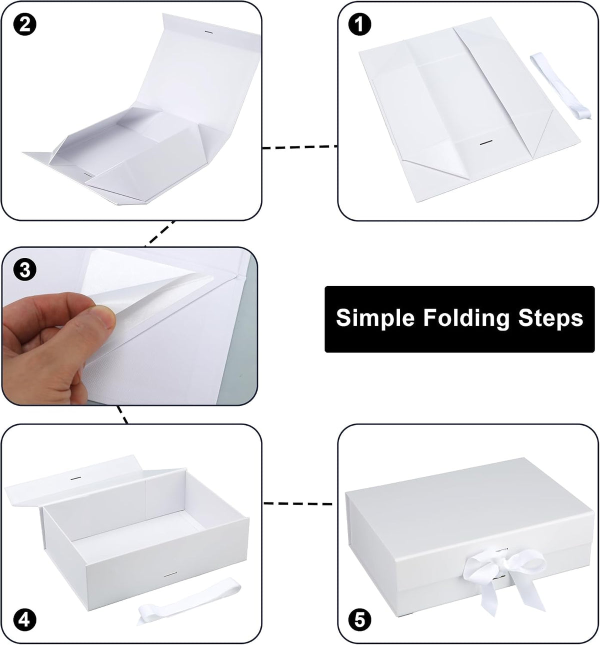 10.5"x7.5"x3" Medium White Magnetic Gift Box with Lid and Ribbon