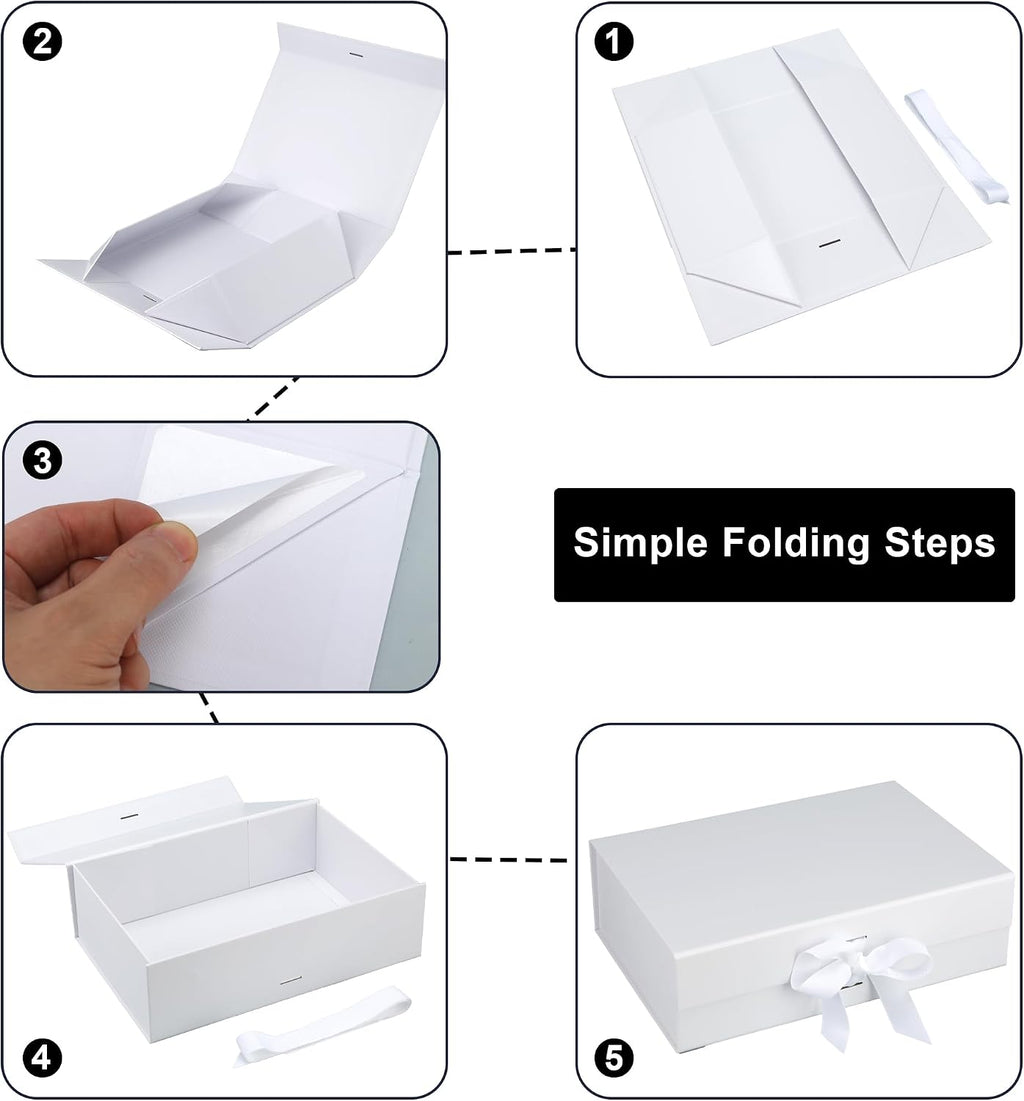 13"x9"x4" Large White Magnetic Gift Box with Lid and Ribbon