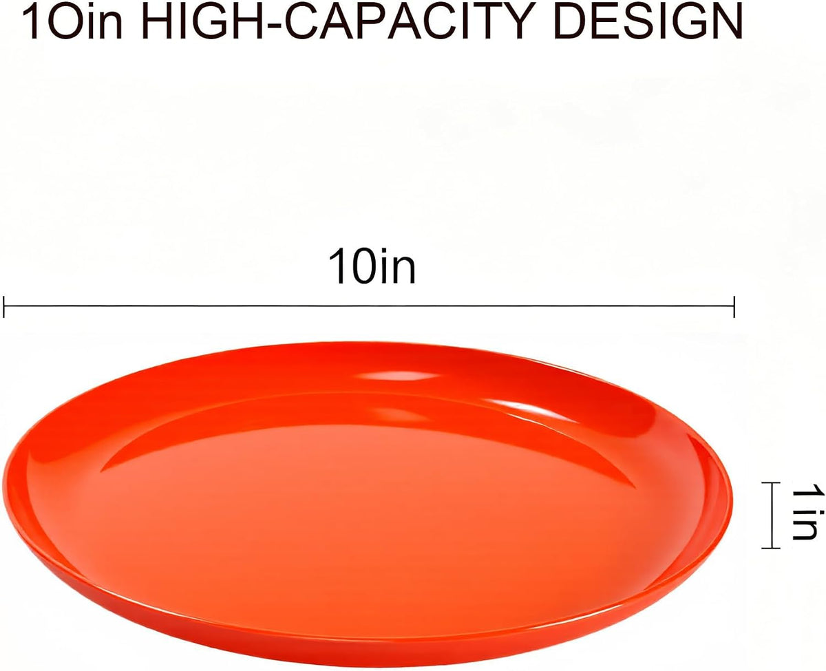 Set of 4 100% Melamine Dinner Plates, 10 in Dessert Plate, Red