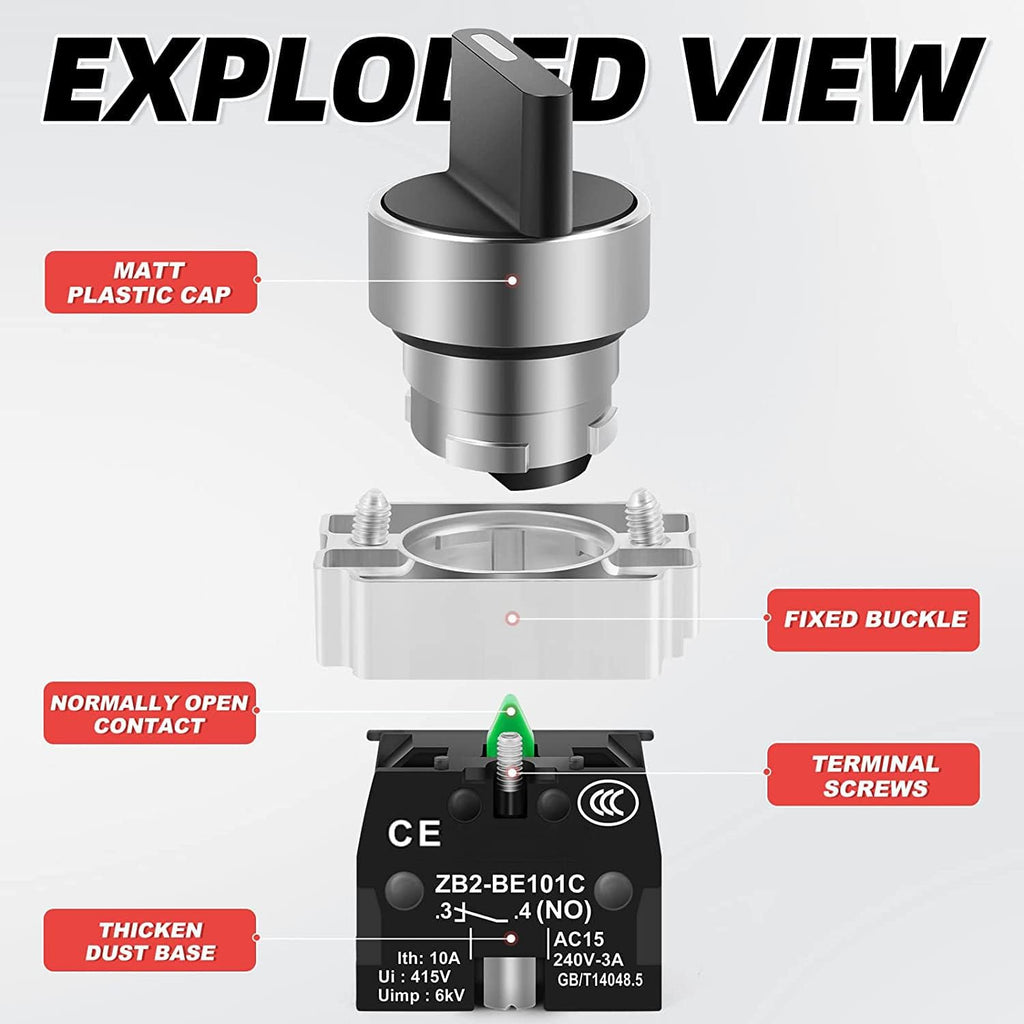 Gebildet 2PCS 1 NO 2 Selector Latching Switch, 2Positions Maintained Rotary Select Selector Switch 600V 10A