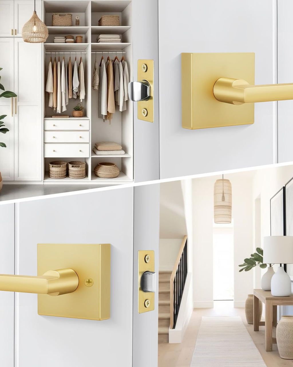 Brushed Gold Closet Door Handles Passage, Hallway - 4 Pack