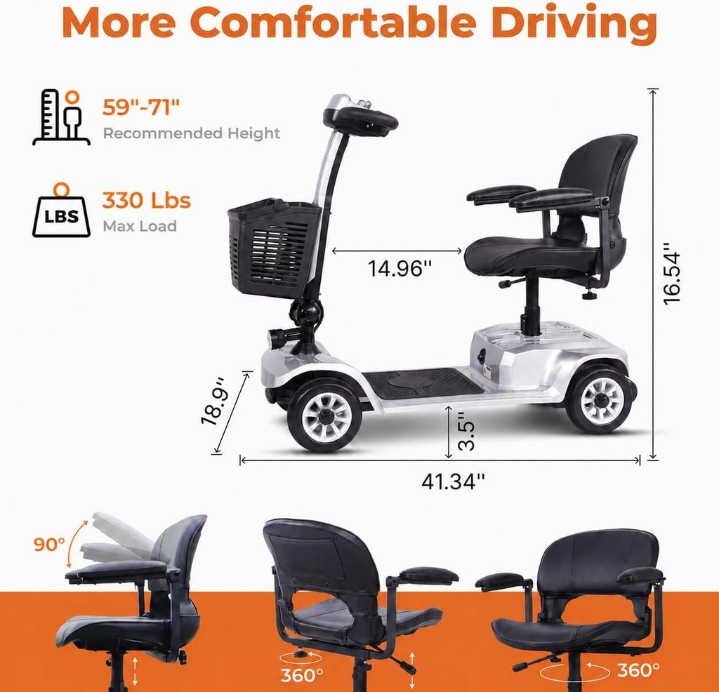 Electric Mobility Scooter for Adults & Seniors, Foldable 4-Wheel Mobility Scooter with LED Headlight & Basket