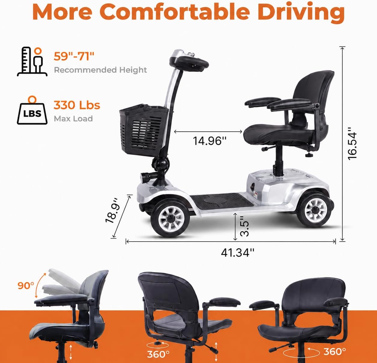 Electric Mobility Scooter for Adults & Seniors, Foldable 4-Wheel Mobility Scooter with LED Headlight & Basket