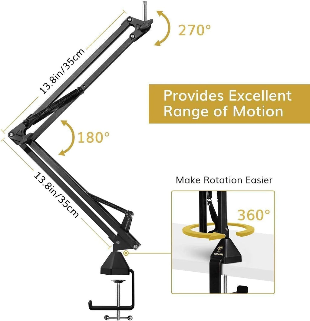 Microphone Arm Stand, Adjustable Suspension Boom Scissor Mic Stand with Pop Filter, 3/8" to 5/8" Adapter, Excellent