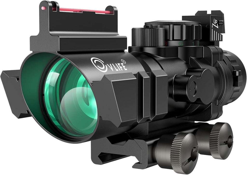 4x32 Prism Hunting Rifle Scope Red & Green & Blue Illuminated Reticle Scope with Fiber Optic Sight
