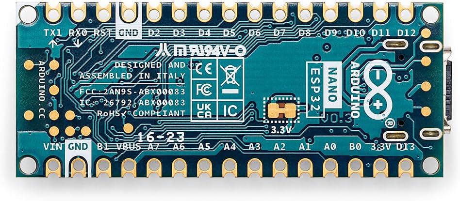 Arduino Nano ESP32 Without Headers [ABX00092] - ESP32-S3, USB-C, Wi-Fi, Bluetooth, HID Support, MicroPython Compatible for IoT & Embedded Applications