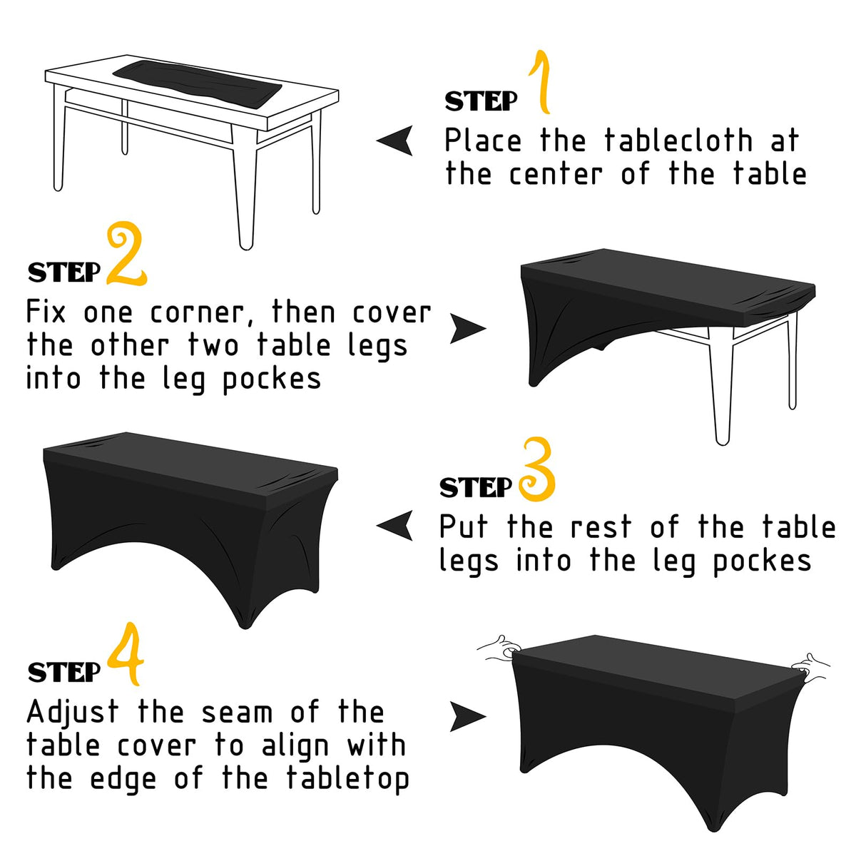 Table Cloth Black 4FT Spandex Stretch Covers for Rectangle Tablecloth