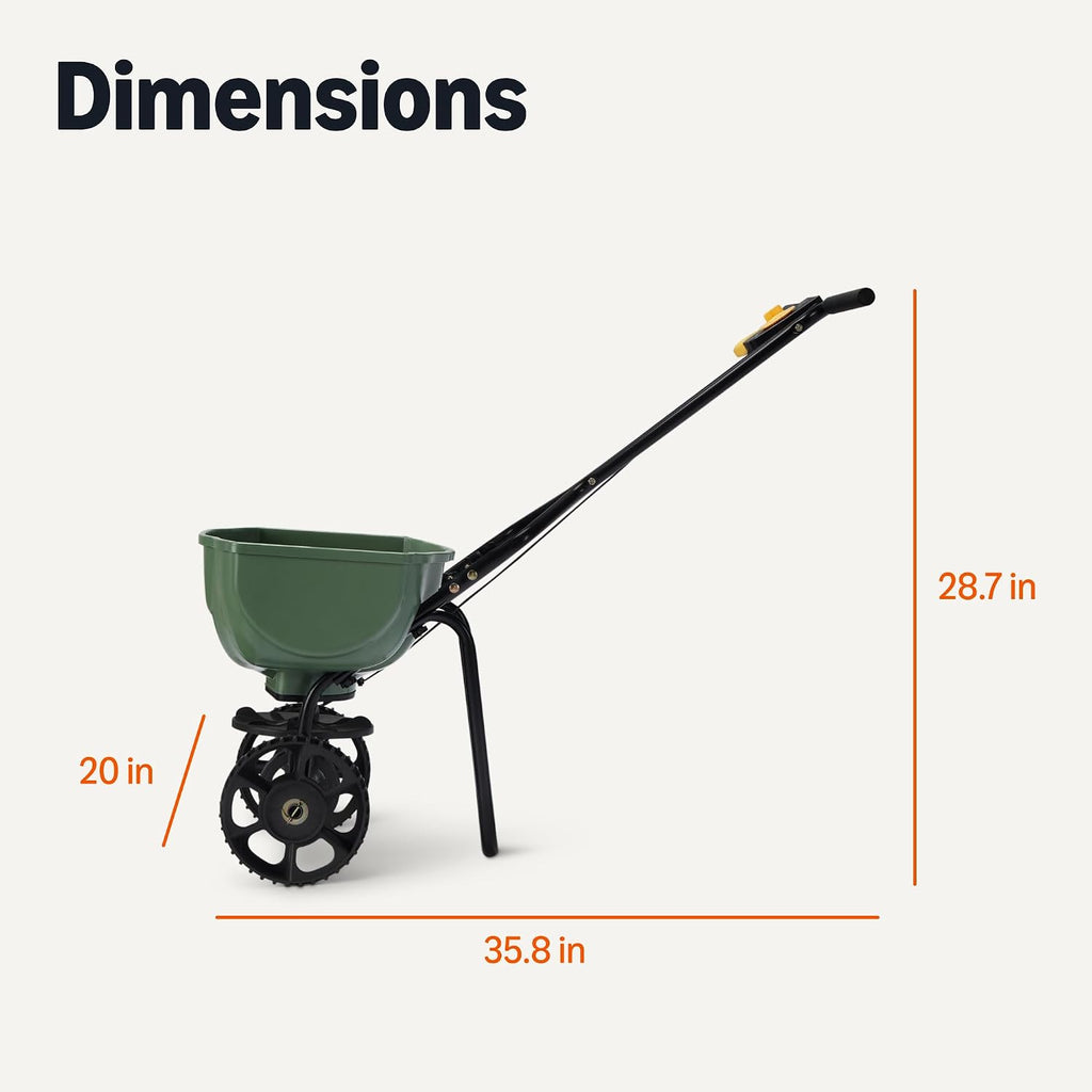 Fertilizer Spreader for Lawn, Evenly Spreading, Multi-Gear System, Covers 5000 Square Feet per Load, 33 Pounds, 0.53