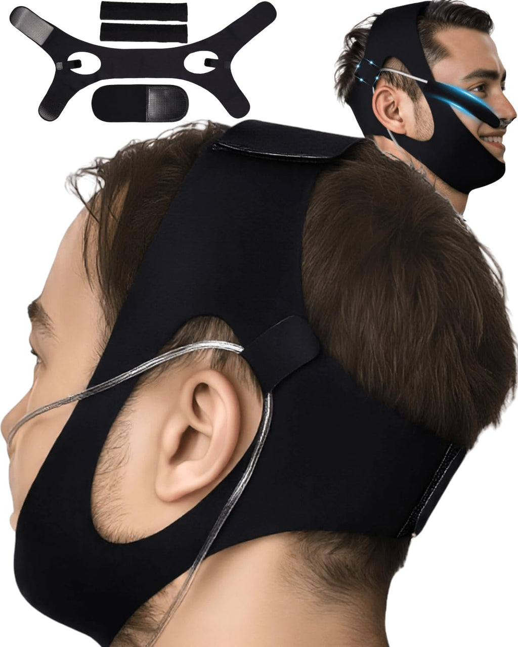 Nasal Cannula Holder for Sleeping, Adjustable Headband to Keep Nasal Cannulas for Oxygen in Place, Chin Strap for
