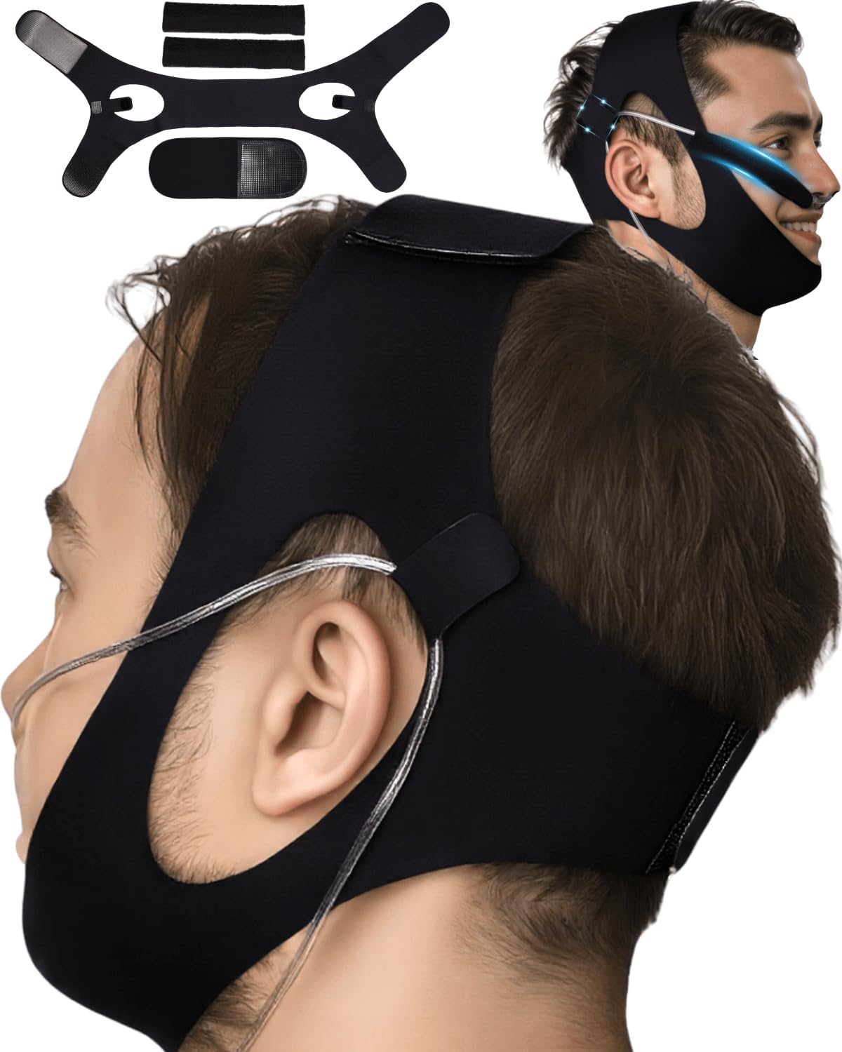 Nasal Cannula Holder for Sleeping, Adjustable Headband to Keep Nasal Cannulas for Oxygen in Place, Chin Strap for