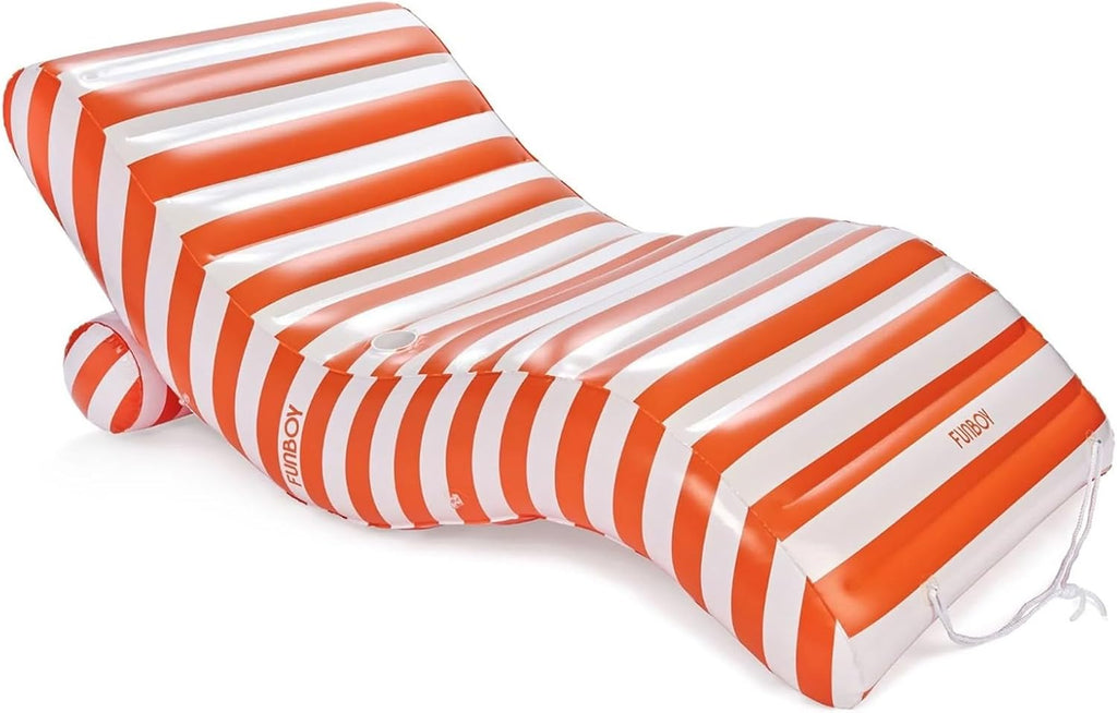 Giant Inflatable Luxury Orange & White Cabana Striped Chaise Lounger, Chair Pool Float for Adults, Perfect for a