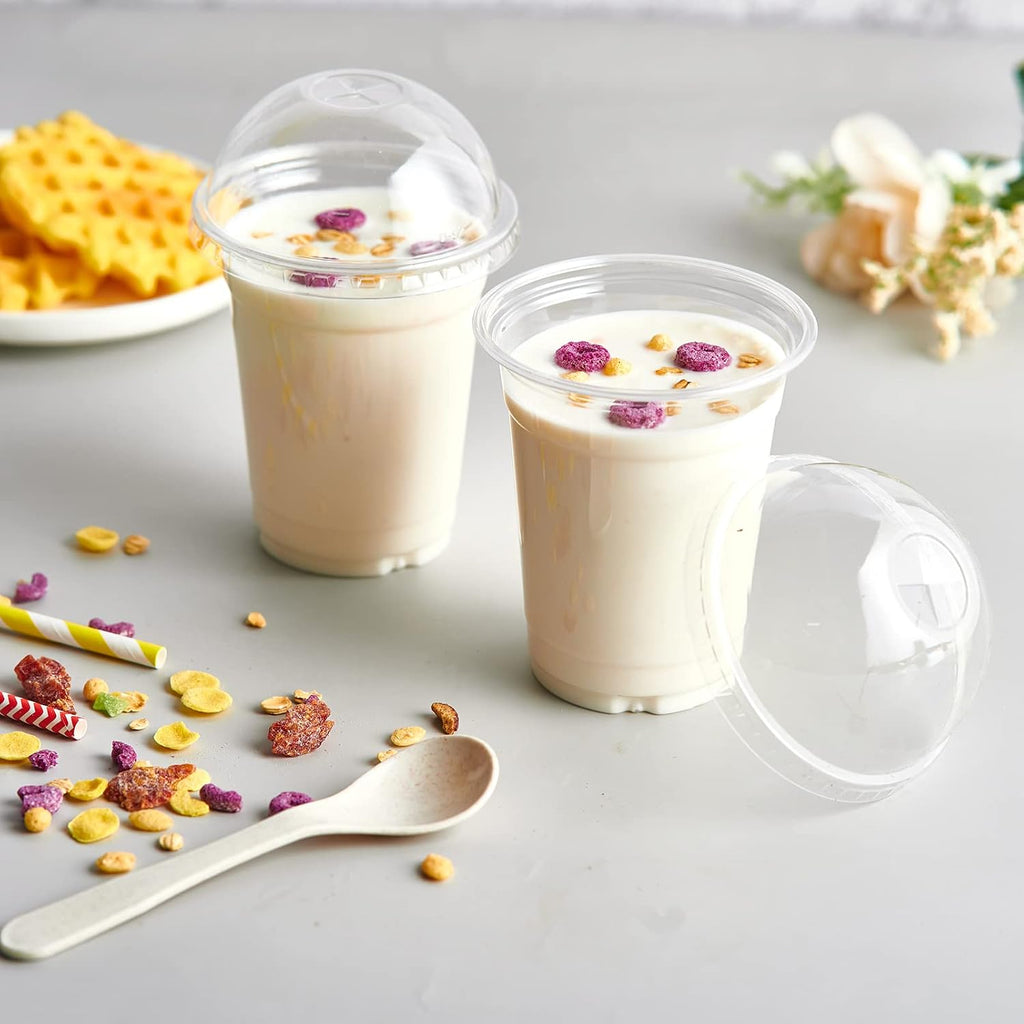 100 Sets 12 oz Clear Plastic Cups With Dome Lids