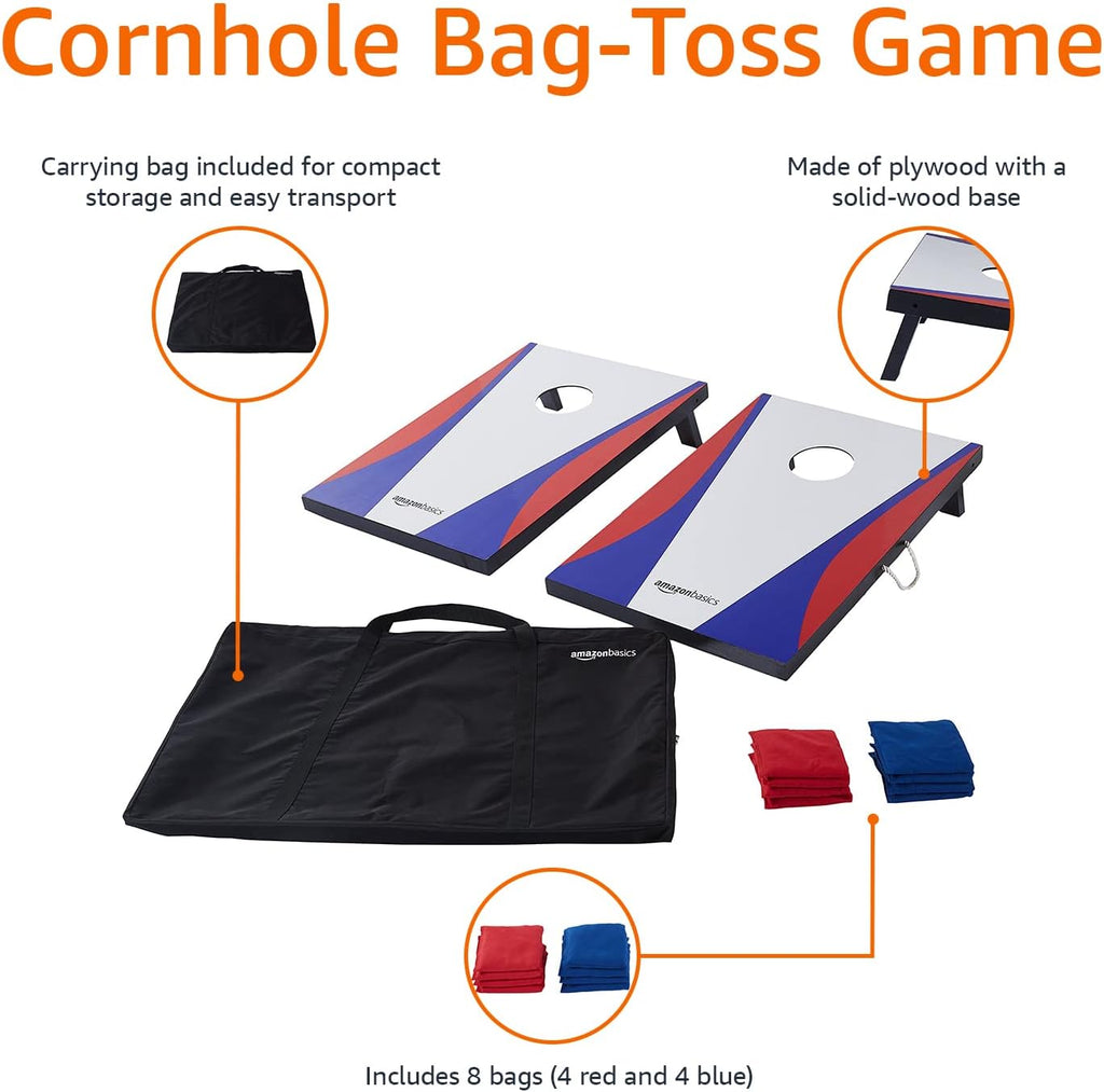 Portable Cornhole Set, Outdoor Game Bean Bag Toss with Carrying Case, Blue/Red