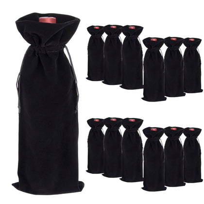 12 PCS Velvet Wrap Bags for Wine Bottle 750ml 6.3 x 15 Inches