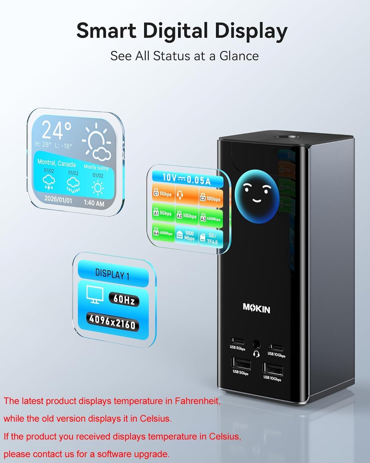 USB C Docking Station 3 Monitors Display with Weather Function | 3 HDMI & 2 DP, Max to Extend Triple Monitor, Weather