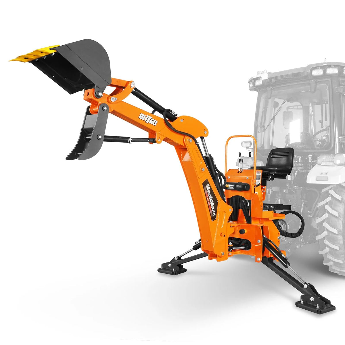 8' Tractor Backhoe Attachment with Mechanical Thumb, 15" Bucket, ISO/SAE Switchable Controls, Self-Contained