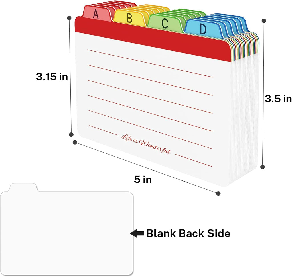 3 x 5 inches Index Card Dividers, Alphabetical Tabbed Index Cards Guides, Colored Note Cards, File and Recipe Guides