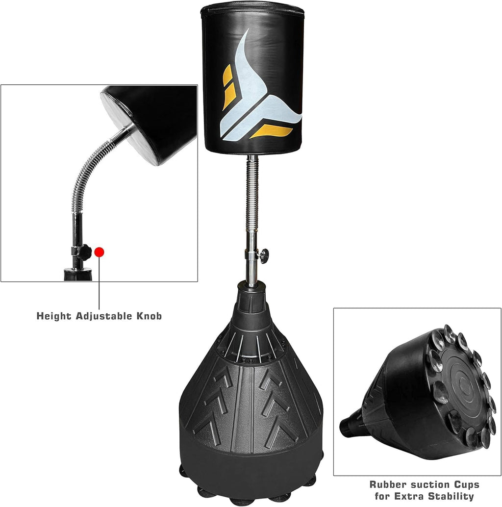 Free Standing Reflex Punching Bag for Adults — Adjustable Height Freestanding Punching Bag with Fillable Heavy-Duty