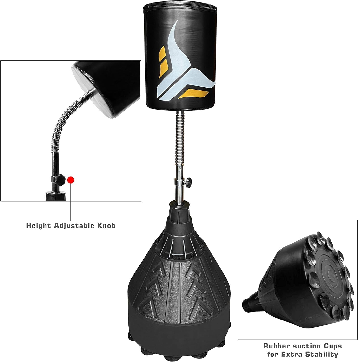 Free Standing Reflex Punching Bag for Adults — Adjustable Height Freestanding Punching Bag with Fillable Heavy-Duty