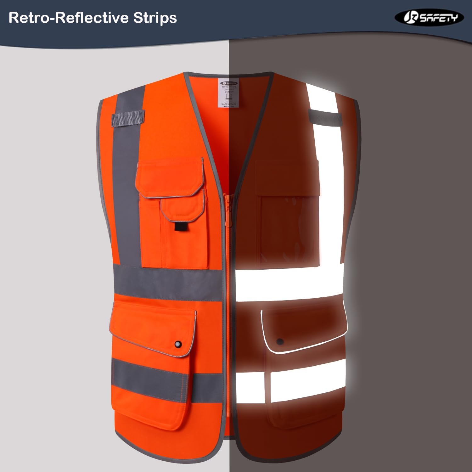 Safety Vest for Men Women Reflective Hi Vis JK150 Orange XL | ANSI Class 2, 9 Pockets, 4 Reflective Strips High