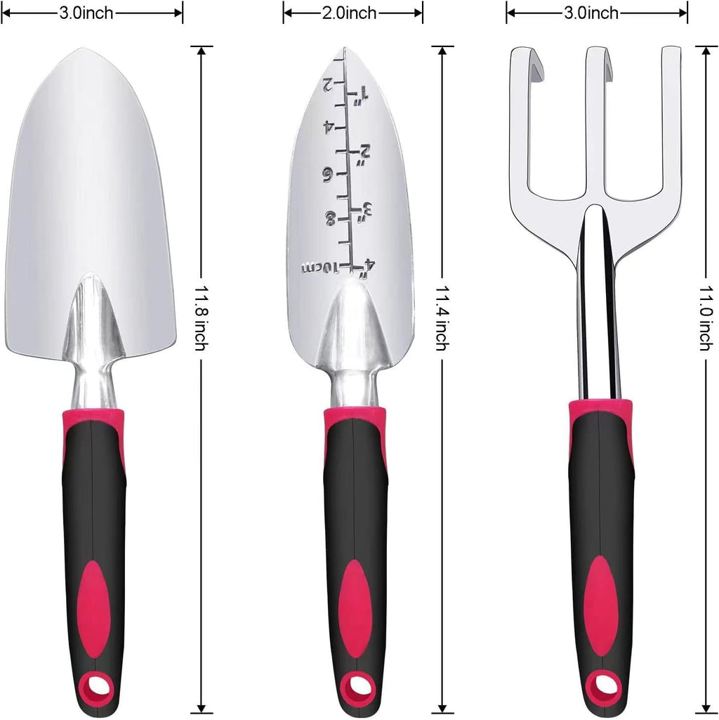 Garden Tool Set, 3 Pieces Aluminum Heavy Gardening Kit Including Hand Shovel, Transplant Shovel and Hand Rake with